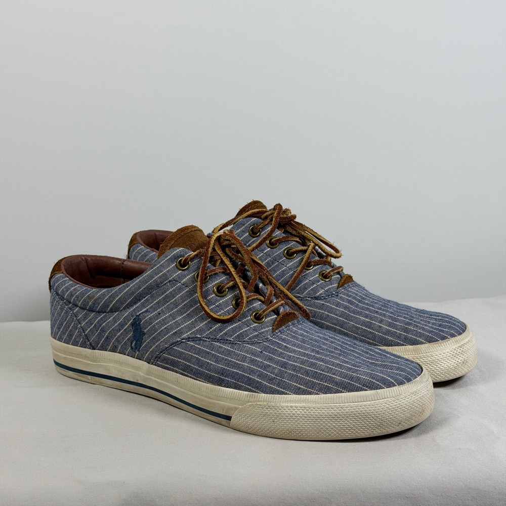 Polo Ralph Lauren Vaughn‎ Mens 10.5 D Blue Pinstripe Canvas Suede Sneakers
